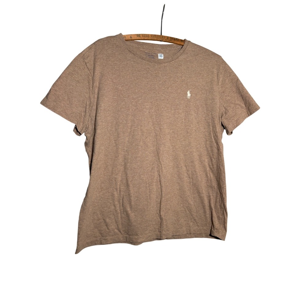 Ralph Lauren Mens T-Shirt Large Heather Tan Crewneck Short Sleeve Pony Heritage